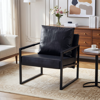 Sunvega Modern Minimalist PU Leather and Metal Frame Sofa Chair for Living Room