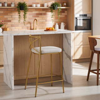 Sunvega Modern Charlotte Counter Stool with Gold Metal Frame and White Faux Leather