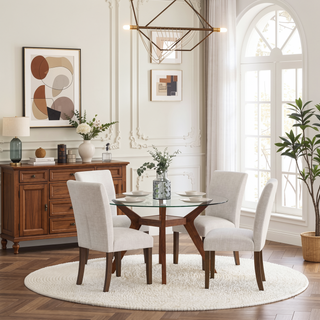 Sunvega Contemporary Upholstered Dining Side Chairs with Curved Back and Brown Wood Legs Set of 2