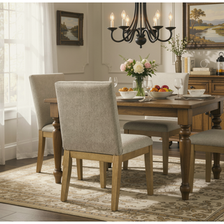 Sunvega Contemporary Solid Wood Dining Chairs with Plush Beige Upholstery, Set of 2