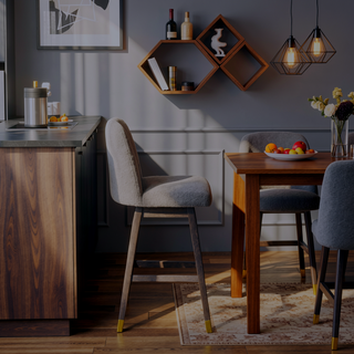 Sunvega Gray Oak Wood Finish Bar Stool with Gray Boucle Fabric and Swivel Function