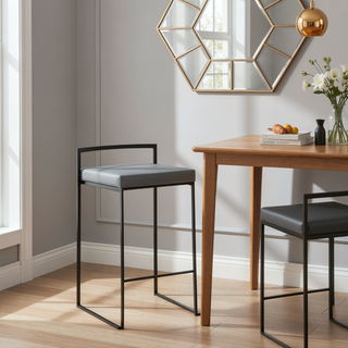 Sunvega Contemporary Stackable Counter Stool with Grey Faux Leather Cushion Set of 2