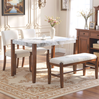 Sunvega 4 Piece Dining Table Set with 2 Upholstered Chairs and 1 Bench