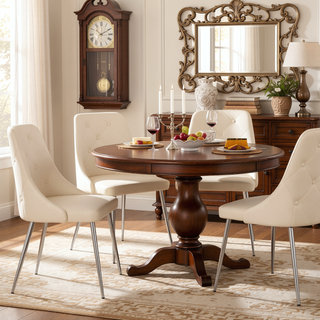 Sunvega Contemporary Faux Leather Dining Chair with Button Tufted Backrest and Metal Legs Set of 2