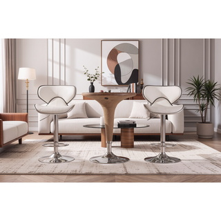 Sunvega Adjustable Swivel Barstool Set with Chrome Base and Faux Leather Seat