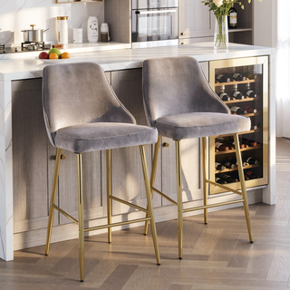 Sunvega Glam Velvet Upholstered Counter Stool with Tapered Metal Legs Set of 2