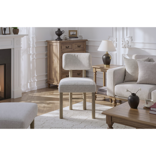 Sunvega Light Natural Oak Finish Upholstered Chair Set with Rounded Corners