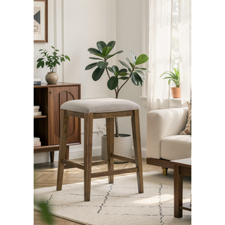 Sunvega Sasha 17 Inch Walnut Counter Height Stool with Upholstered Seat and Foot Rest