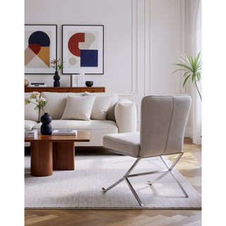 Sunvega Light Gray Velvet and Chrome Finish Armless Side Chair Set of 2