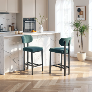 Sunvega Modern Upholstered Fabric Bar Stools Set of 2 with Black Metal Legs for Kitchen Island