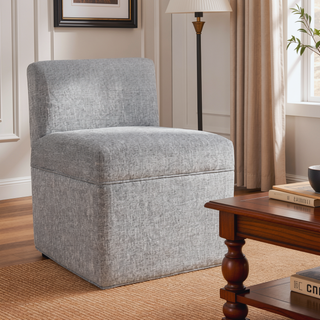 Sunvega Modern Upholstered Caster Chair in Ashen Grey Performance Fabric