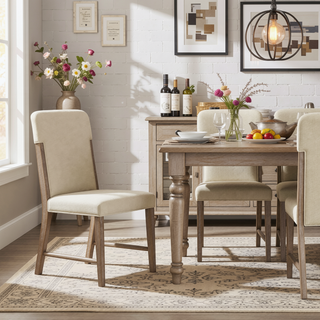 Sunvega Modern Wood Frame Dining Chairs with Plush Beige Chenille Upholstered Seat and Back