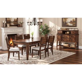 Sunvega Brown Finish Tray Back Upholstered Seat Side Dining Chairs Set of Two