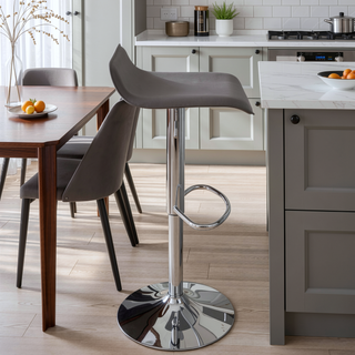 Sunvega Adjustable Grey PU Leather Barstool with Swivel and Footrest Set of 2