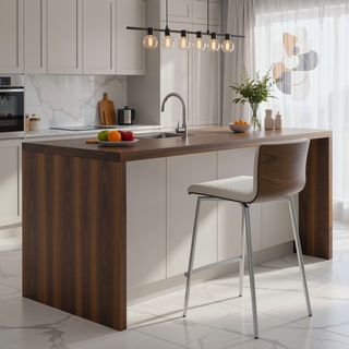 Sunvega Mason Swivel Counter Stool with Tufted Faux Leather Seat and Walnut Wood Back