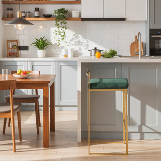 Sunvega Gold and Green Velvet Upholstered Stackable Barstool Set of 2