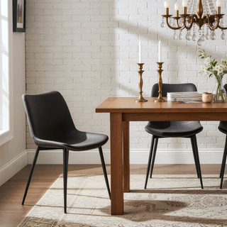 Sunvega Durango Industrial Dining Chair with Vintage Faux Leather and Black Metal Legs