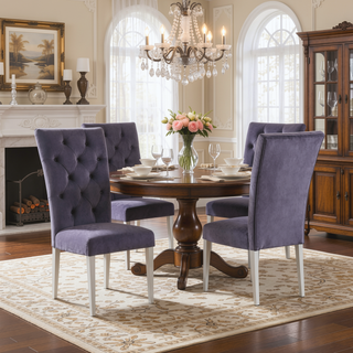 Sunvega Modern Velvet Upholstered Dining Chair Set with Tufted Back and Gold Legs