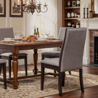Sunvega Taupe and Espresso Upholstered Dining Chair with Curved Back and Vintage Style