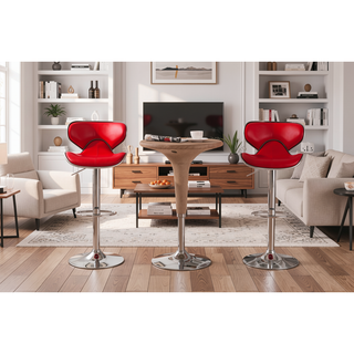 Sunvega Adjustable Swivel Barstool Set with Chrome Base and Faux Leather Seat