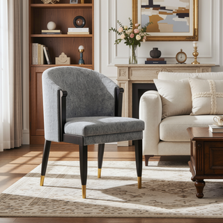 Sunvega Modern Elm Wood and Chenille Upholstered Dining Chair with Gold Tips