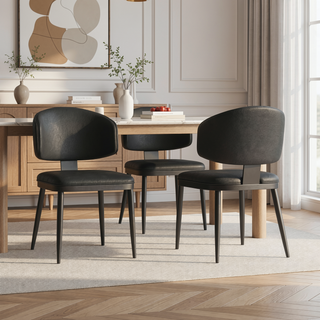 Sunvega Modern PU Leather and Metal Dining Chairs Set of 2 for Kitchen Dining Room