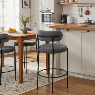 Sunvega Concord Grey Boucle Upholstered Bar Chair with Foam Cushioning and Ring Footrest