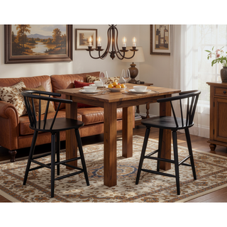 Sunvega Black Contemporary Spindle Back Counter Height Stool Chair Set