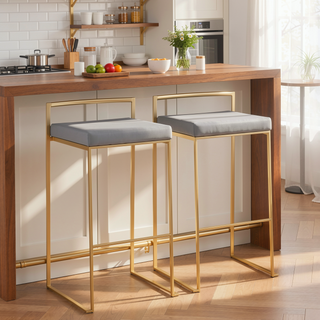 Sunvega Gold and Grey Faux Leather Upholstered Padded Barstool Set of 2