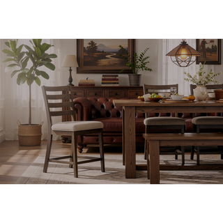 Sunvega Rustic Gray Upholstered Polyester Fabric Ladderback Counter Stool Set
