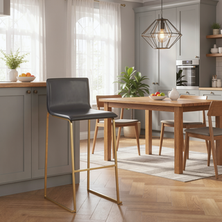 Sunvega Contemporary Gold Steel and Grey Faux Leather Barstools with Footrest Set of 2