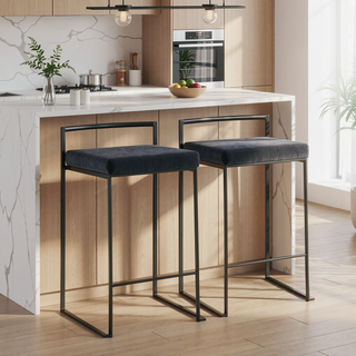 Sunvega Contemporary Stackable Counter Stool with Black Velvet Cushion - Set of 2