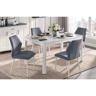 Sunvega Modern Beige Velvet Upholstered Dining Side Chairs with White Metal Legs