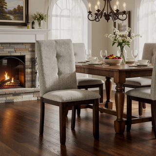 Sunvega Dark Cherry Finish Wood Frame Chenille Upholstered Dining Chairs Set of 2