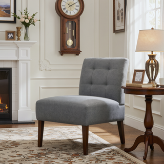 Sunvega Modern Gray Armless Accent Chair with Tufted Upholstery and Wood Legs
