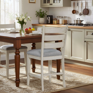 Sunvega Farmhouse Dining Set of 2 Counter Height Chairs with Antique White Finish