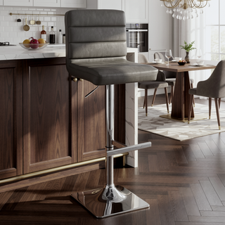 Sunvega Adjustable Bar Stool with Grey Leatherette Upholstery and Full Back Support