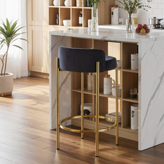 Sunvega Gold Metal and Black Velvet Upholstered Counter Stool Set of Two