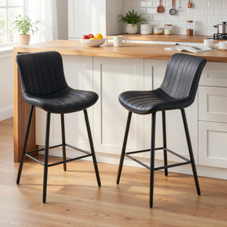 Sunvega Faux Leather Counter Stools Set of 2 with Metal Legs for Kitchen and Dining Room
