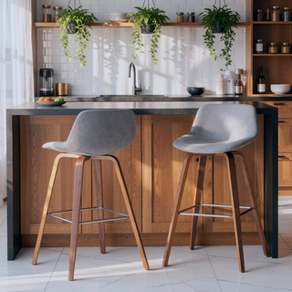 Sunvega Mid Century Modern Bentwood Bar Stools with Vegan Faux Leather Upholstery Set of 2