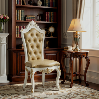 Sunvega Butterscotch Faux Leather Upholstered Side Chairs with Antique Pearl Finish