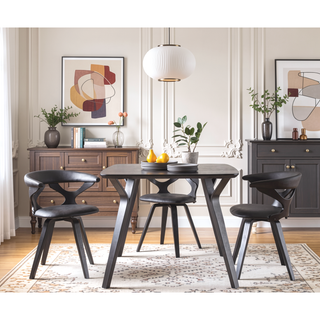 Sunvega Contemporary Dining Chair with Swivel in Black Wood and Faux Leather