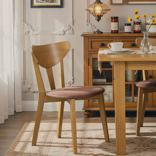 Sunvega Mid-Century Modern Light Walnut Wood Dining Side Chair Set of 2