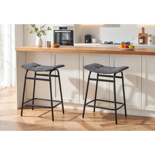Sunvega Modern Counter Height Barstools with Grey Fabric and Black Metal Legs Set of 2