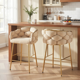 Sunvega Beige Velvet Counter Stools Set of 2 with Soft Cushion and Footrest