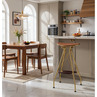 Sunvega Contemporary PU Leather and Gold Finish Metal Bar Stool Set of 2
