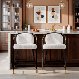 Sunvega Upholstered Navy Blue Counter Stool Set of 2 with Iron Frame