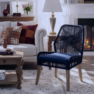 Sunvega Dark Navy Solid Mahogany Wood Back Side Chairs with Foam Cushions (Set of 2)