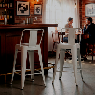 Sunvega Industrial Metal Counter Height Stool Set of 2 with Curved Back and Foot Rest