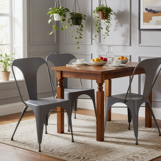 Sunvega Industrial Metal Dining Chair Set of 2 with Matte Grey Finish